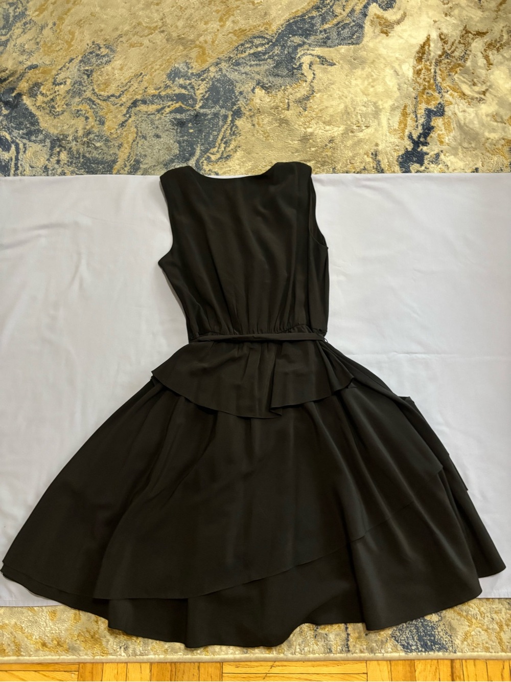 Dkny Black Sleeveless Peplum Layered Midi Dress